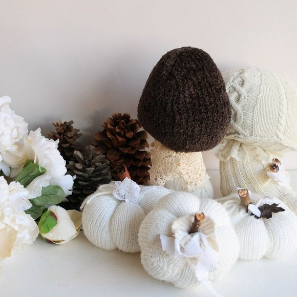 Knit Sweater Toadstool with Vintage Lace and Toadstools, Upcycled, Cottage - Picture 10 of 10